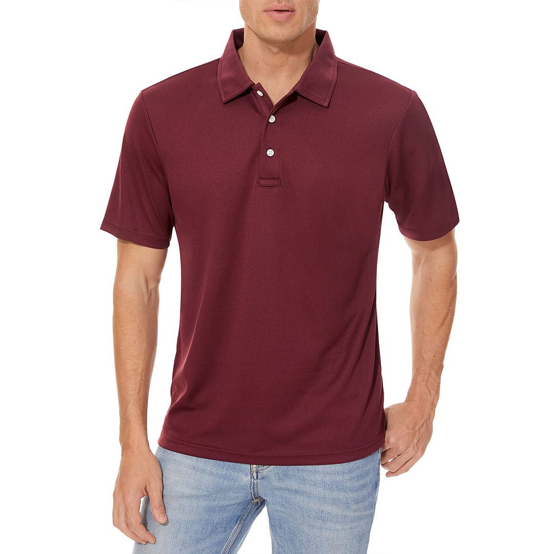 TACVASEN Wine Red Men's Dry Fit Short Sleeve Performance Golf Polo Work Shirt