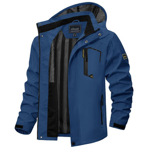 TACVASEN Denim Blue Men's Waterproof Outdoor Hiking Jacket with Zipped Pockets