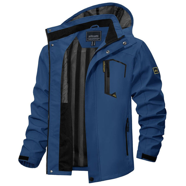 TACVASEN Denim Blue Men's Waterproof Outdoor Hiking Jacket with Zipped Pockets