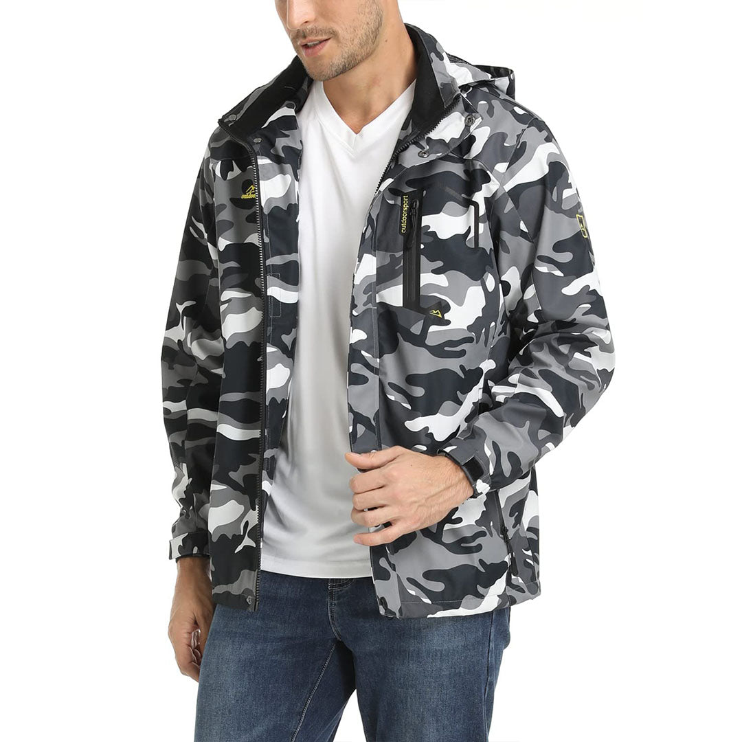 TACVASEN Color Black Men's Waterproof Outdoor Hiking Jacket with Zipped Pockets