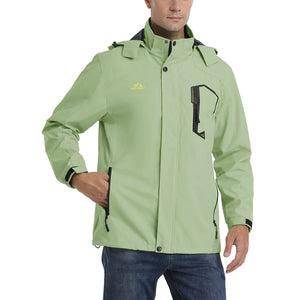 TACVASEN Light Green Men's Waterproof Outdoor Hiking Jacket with Zipped Pockets