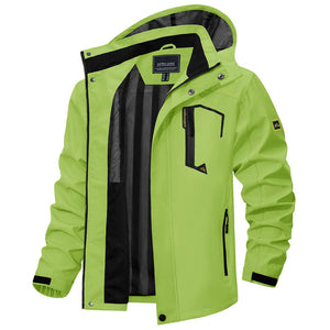 TACVASEN Bright Green Men's Waterproof Outdoor Hiking Jacket with Zipped Pockets