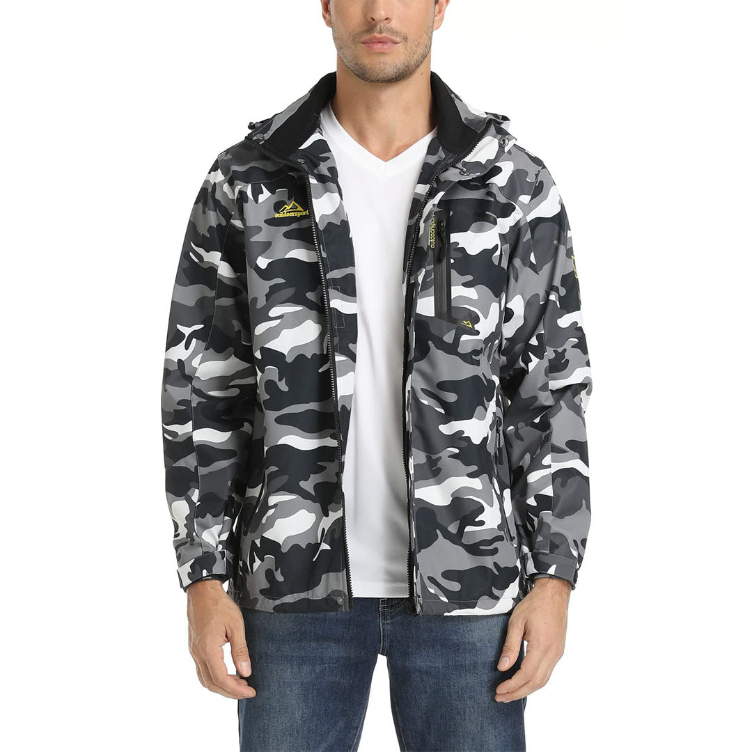 TACVASEN Color Black Men's Waterproof Outdoor Hiking Jacket with Zipped Pockets