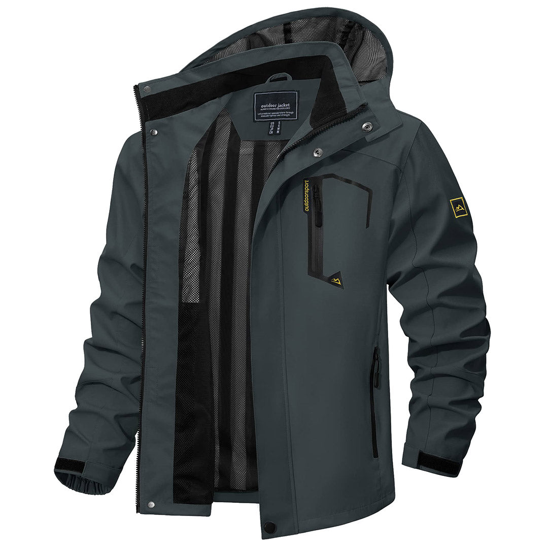 TACVASEN Grey Men's Waterproof Outdoor Hiking Jacket with Zipped Pockets