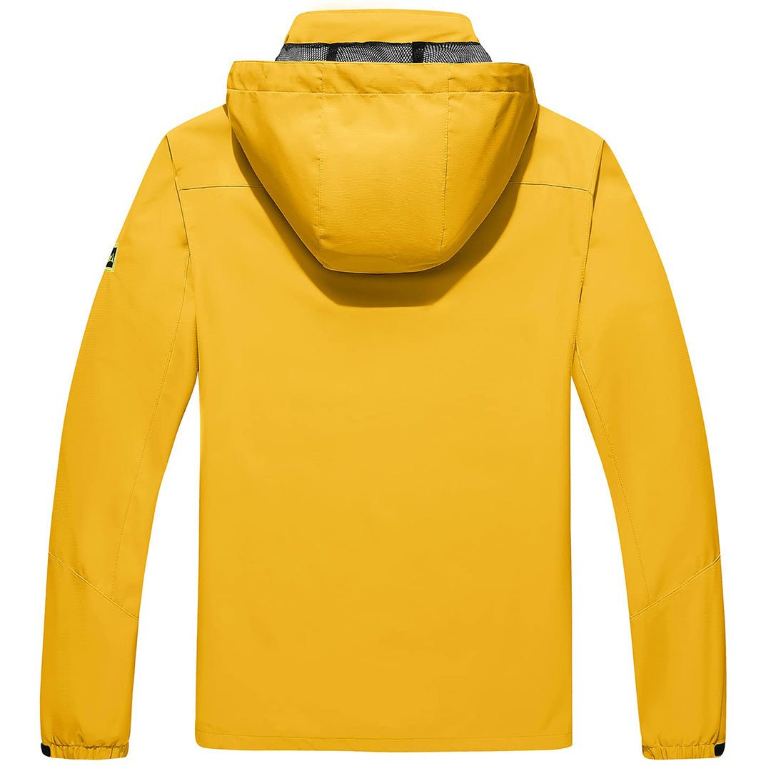 TACVASEN Yellow Men's Waterproof Outdoor Hiking Jacket with Zipped Pockets