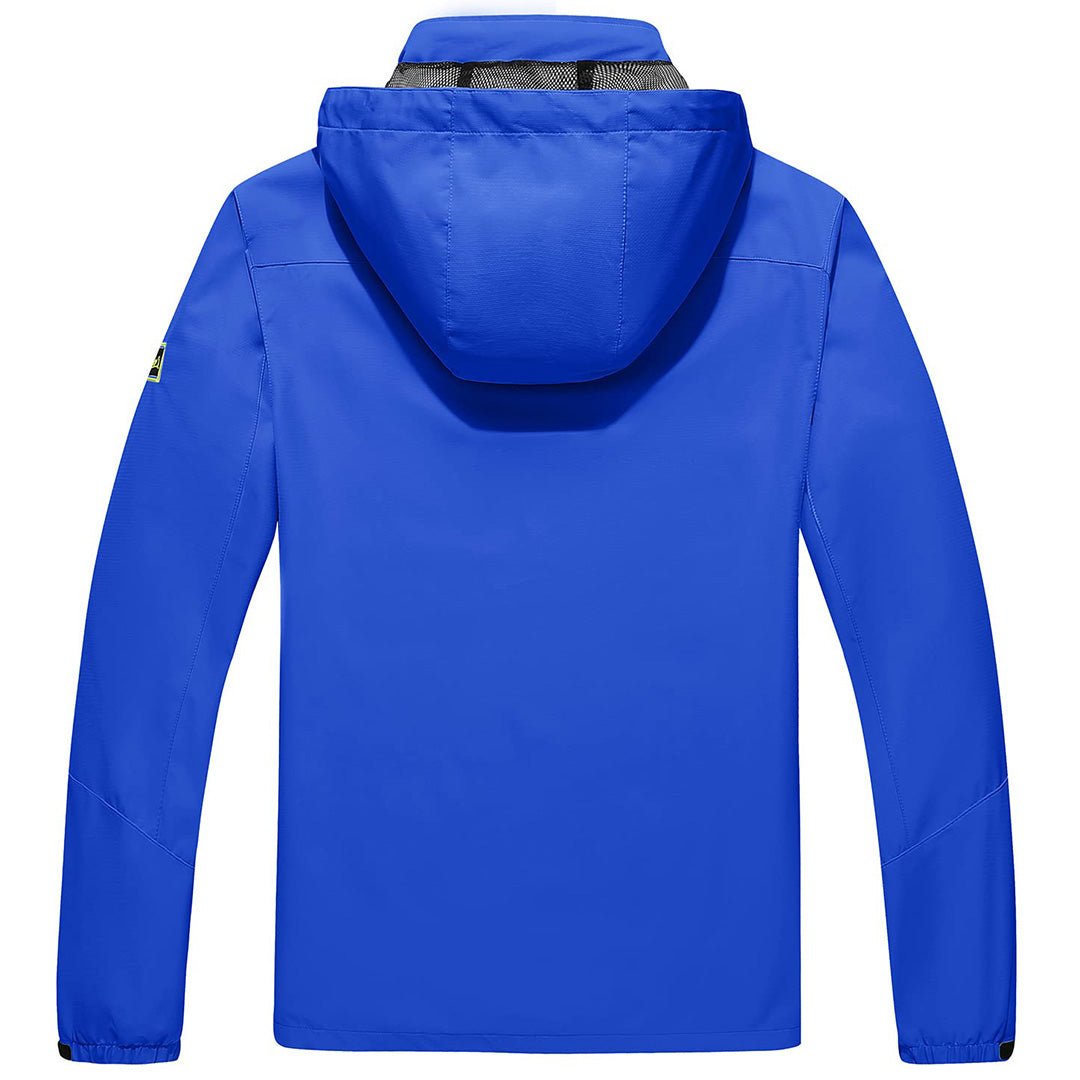 TACVASEN Blue Men's Waterproof Outdoor Hiking Jacket with Zipped Pockets