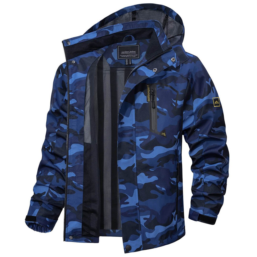 TACVASEN Color Navy Men's Waterproof Outdoor Hiking Jacket with Zipped Pockets
