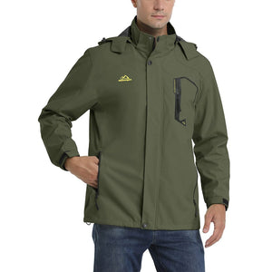 TACVASEN Army Green Men's Waterproof Outdoor Hiking Jacket with Zipped Pockets
