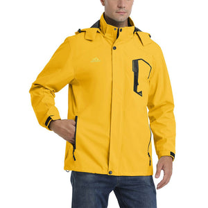 TACVASEN Yellow Men's Waterproof Outdoor Hiking Jacket with Zipped Pockets