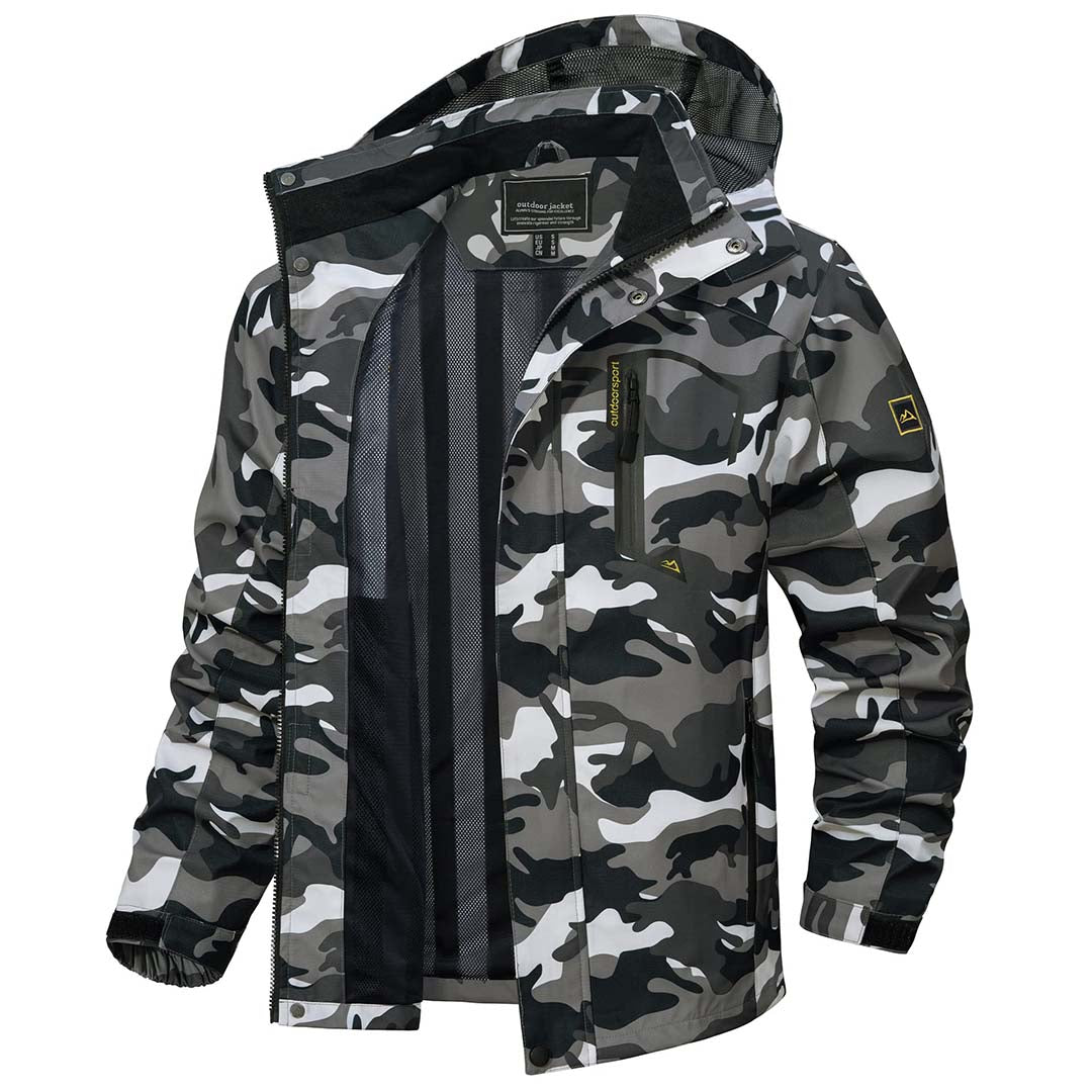 TACVASEN Color Black Men's Waterproof Outdoor Hiking Jacket with Zipped Pockets