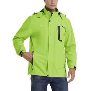 TACVASEN Bright Green Men's Waterproof Outdoor Hiking Jacket with Zipped Pockets