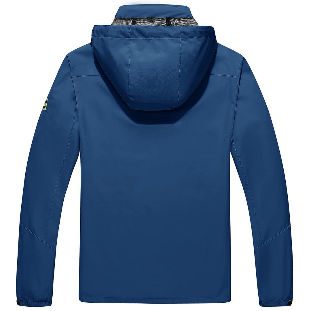 TACVASEN Denim Blue Men's Waterproof Outdoor Hiking Jacket with Zipped Pockets