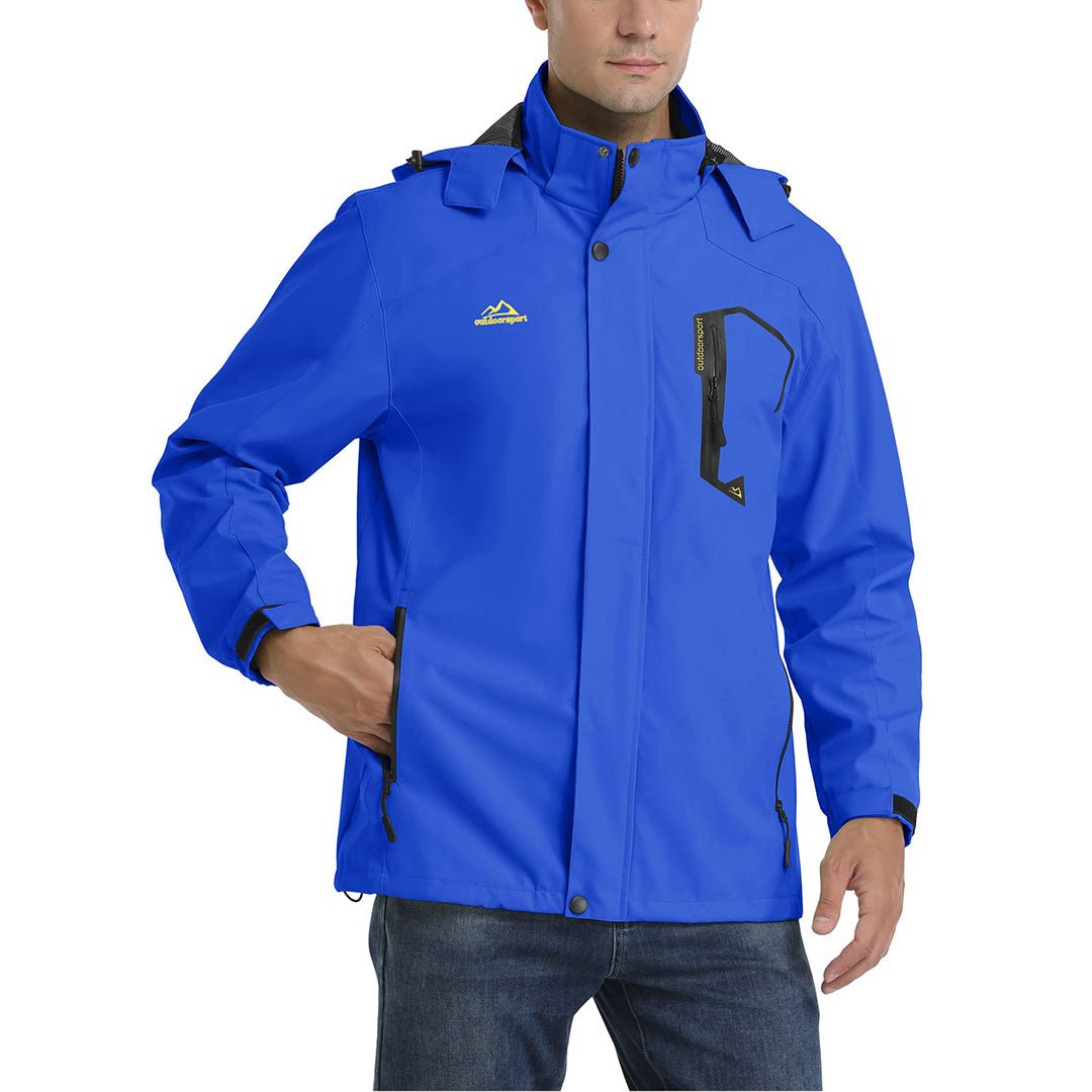 TACVASEN Blue Men's Waterproof Outdoor Hiking Jacket with Zipped Pockets