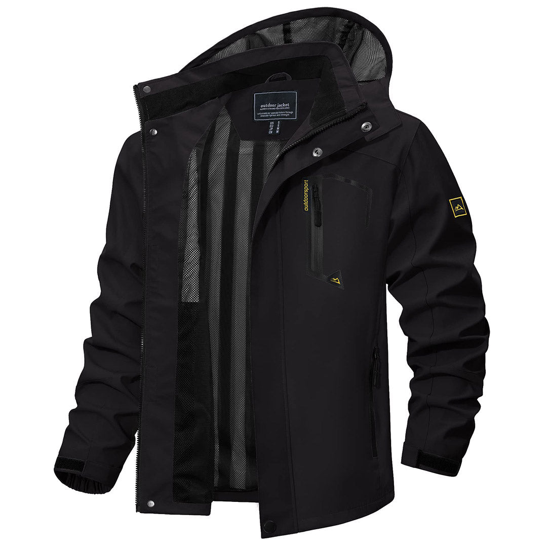 TACVASEN Black Men's Waterproof Outdoor Hiking Jacket with Zipped Pockets
