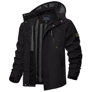 TACVASEN Black Men's Waterproof Outdoor Hiking Jacket with Zipped Pockets
