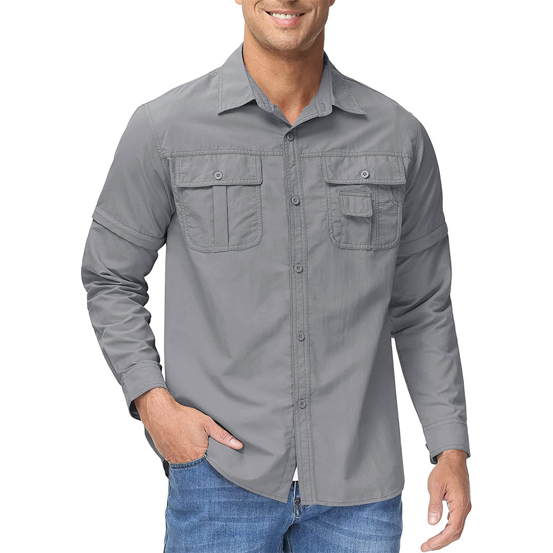 TACVASEN Khaki Men's Breathable Quick - Dry Convertible Outdoor Shirt