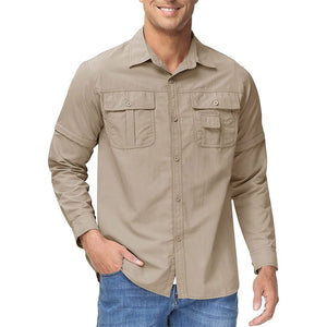 TACVASEN Khaki Men's Breathable Quick - Dry Convertible Outdoor Shirt