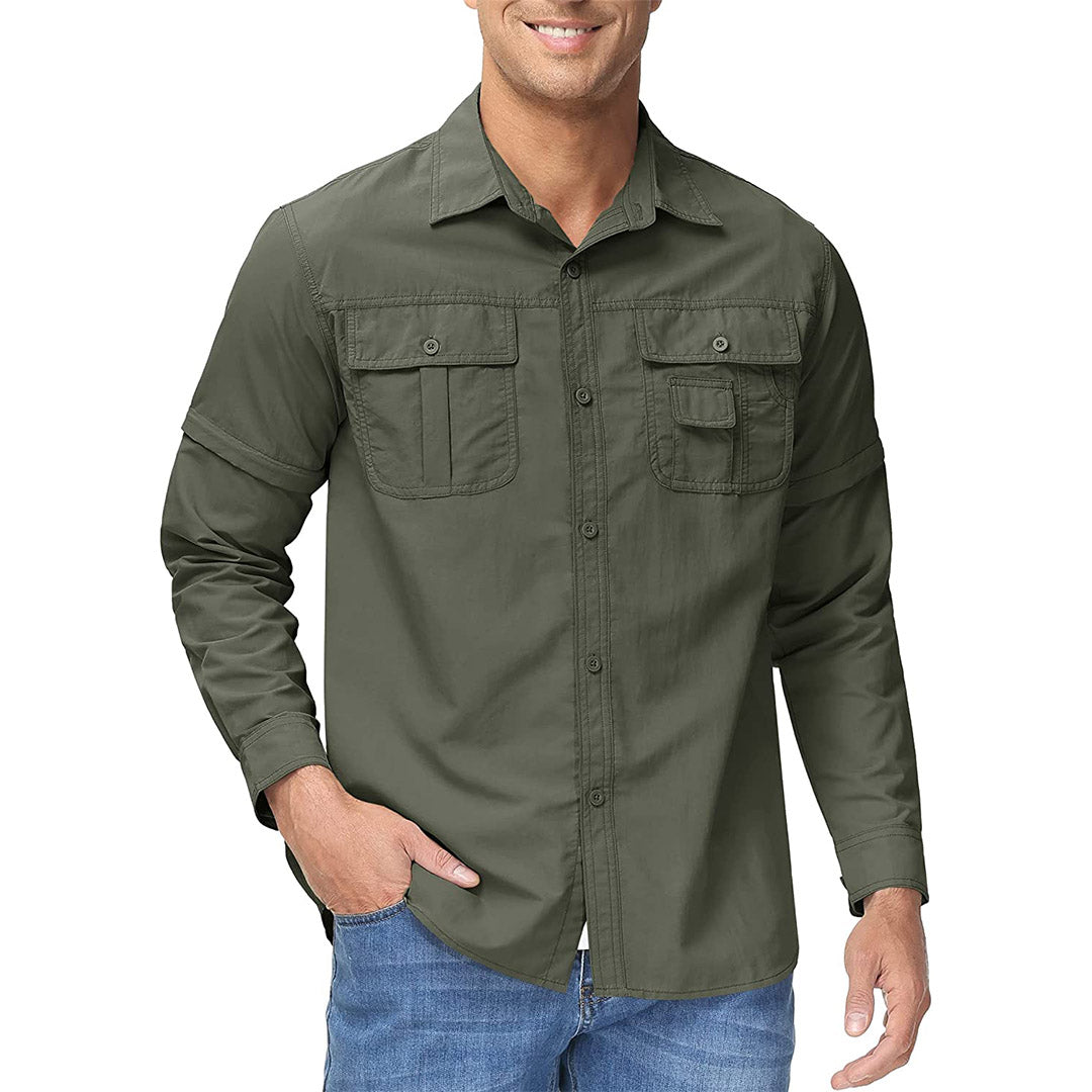 TACVASEN Khaki Men's Breathable Quick - Dry Convertible Outdoor Shirt