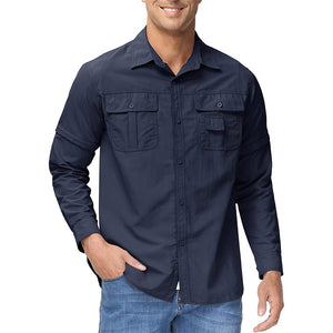 TACVASEN Khaki Men's Breathable Quick - Dry Convertible Outdoor Shirt