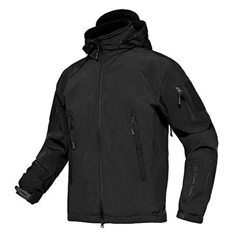 TACVASEN Black Men's Combat Airsoft Softshell Fleece Army Coat