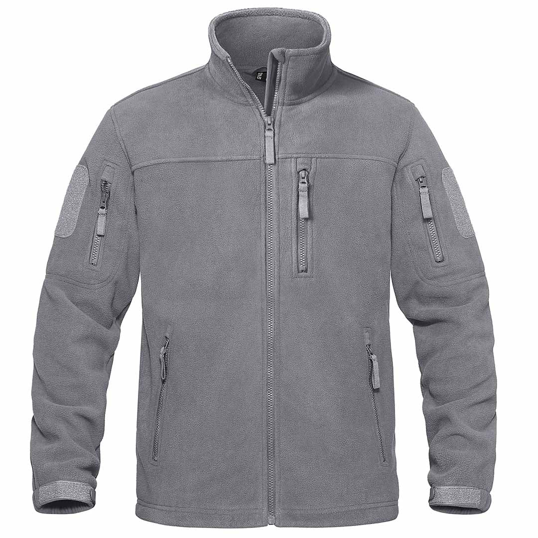 TACVASEN Light Grey Men's Tactical Fleece Jackets Full Zip Coat with Multi Pockets
