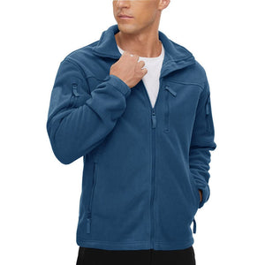 TACVASEN Blue Green Men's Tactical Fleece Jackets Full Zip Coat with Multi Pockets