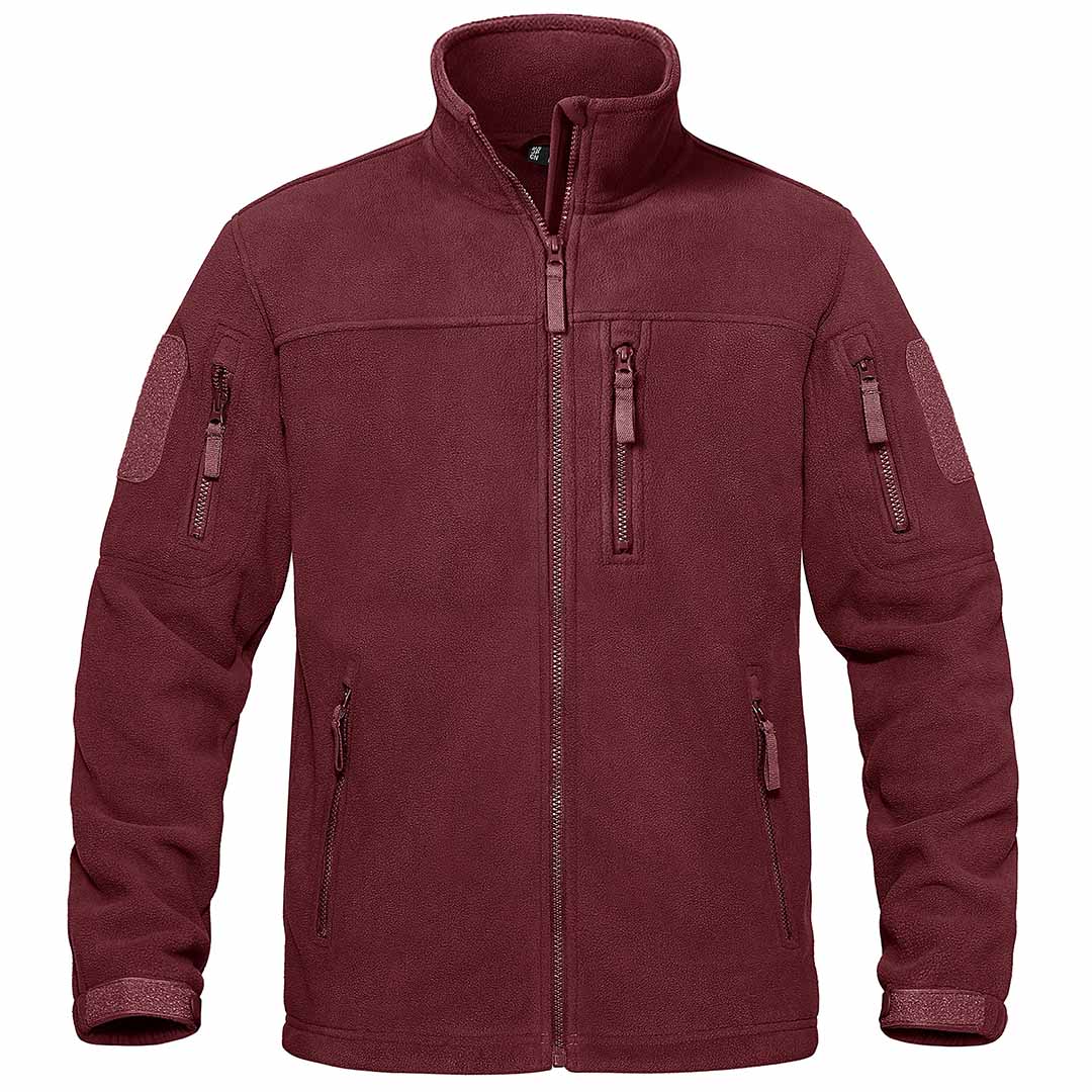 TACVASEN Wine Red Men's Tactical Fleece Jackets Full Zip Coat with Multi Pockets