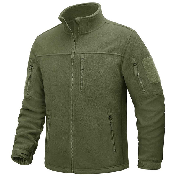 TACVASEN Army Green Men's Tactical Fleece Jackets Full Zip Coat with Multi Pockets
