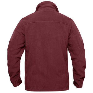 TACVASEN Wine Red Men's Tactical Fleece Jackets Full Zip Coat with Multi Pockets