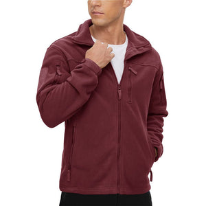 TACVASEN Wine Red Men's Tactical Fleece Jackets Full Zip Coat with Multi Pockets
