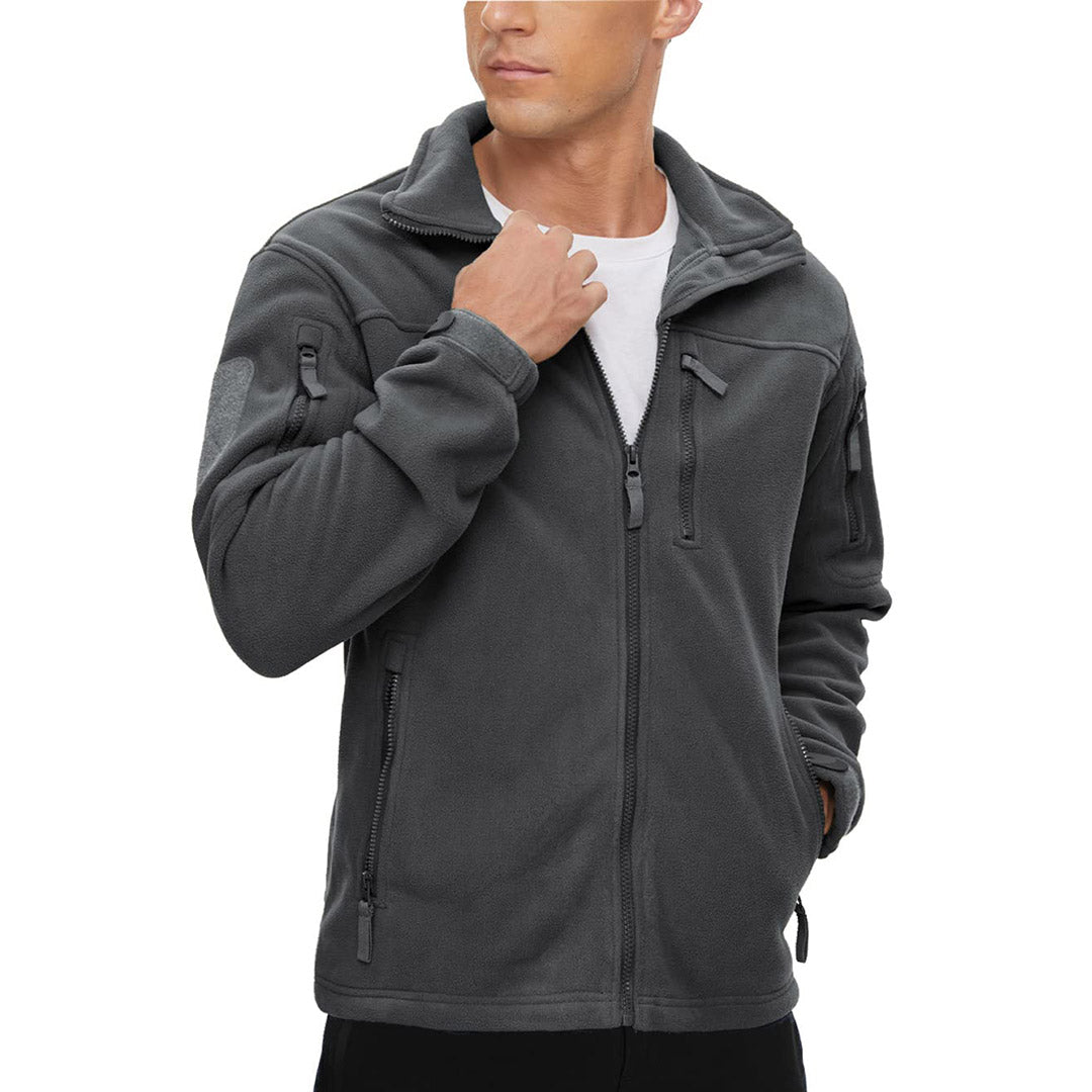 TACVASEN Dark Grey Men's Tactical Fleece Jackets Full Zip Coat with Multi Pockets