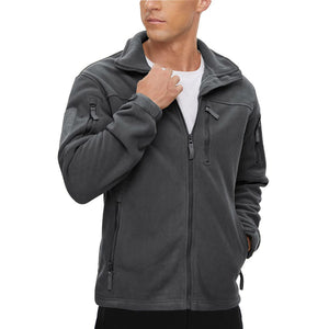 TACVASEN Dark Grey Men's Tactical Fleece Jackets Full Zip Coat with Multi Pockets