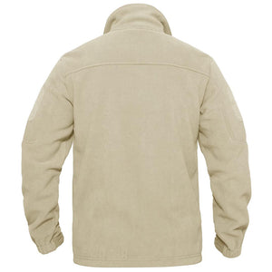 TACVASEN Beige Men's Tactical Fleece Jackets Full Zip Coat with Multi Pockets