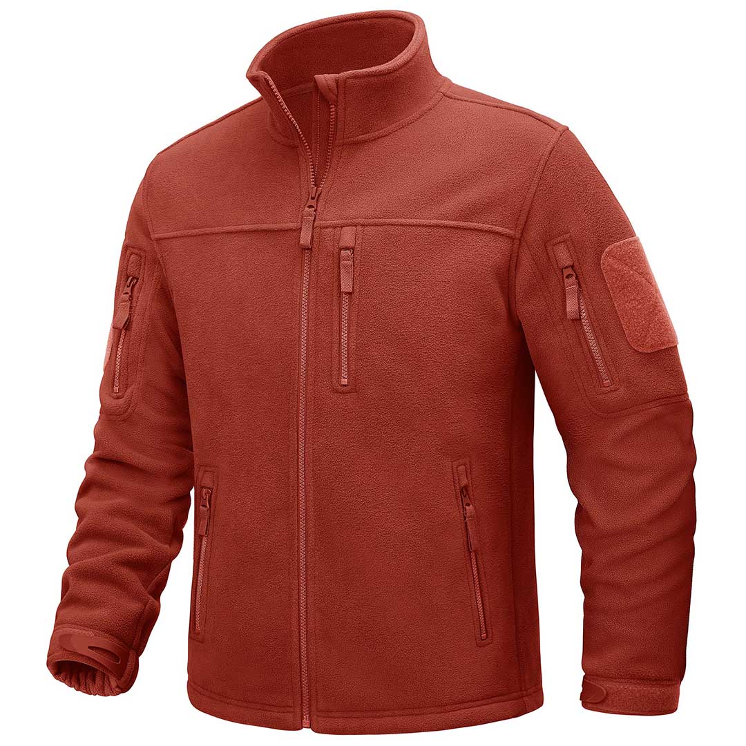 TACVASEN Orange Red Men's Tactical Fleece Jackets Full Zip Coat with Multi Pockets