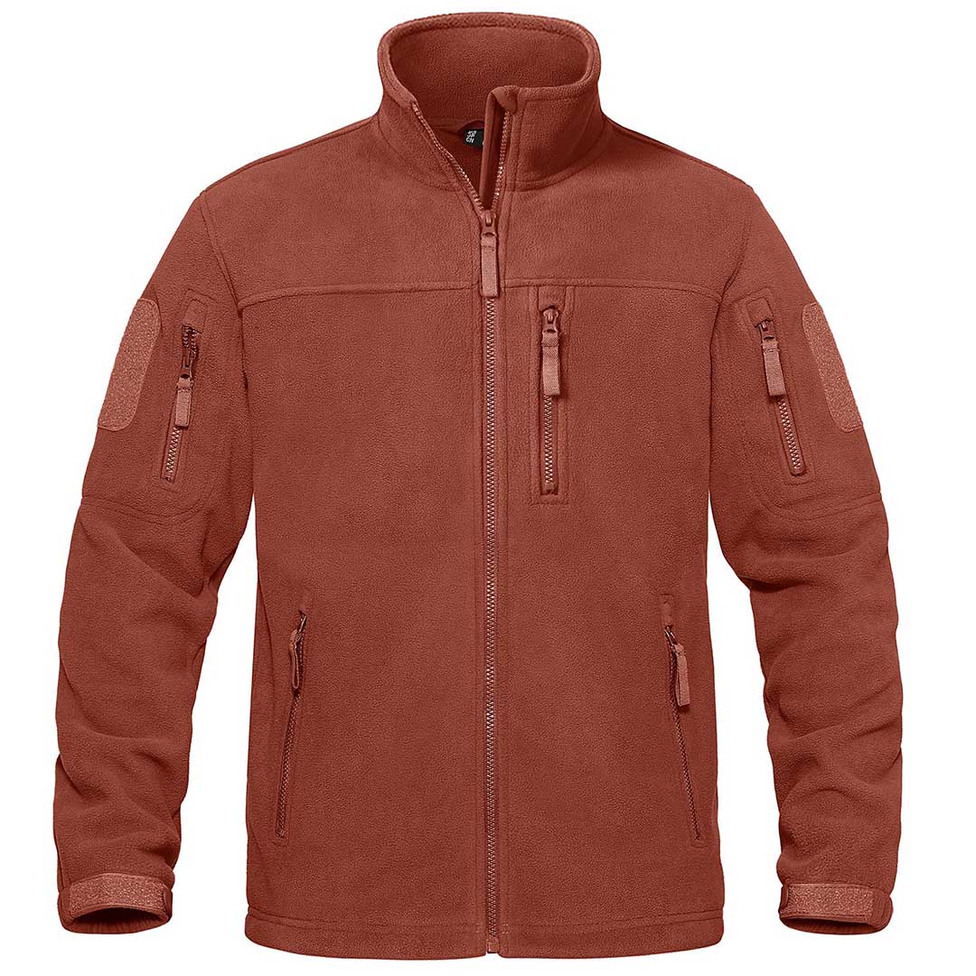 TACVASEN Orange Red Men's Tactical Fleece Jackets Full Zip Coat with Multi Pockets