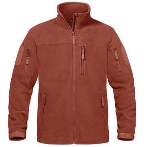 TACVASEN Orange Red Men's Tactical Fleece Jackets Full Zip Coat with Multi Pockets