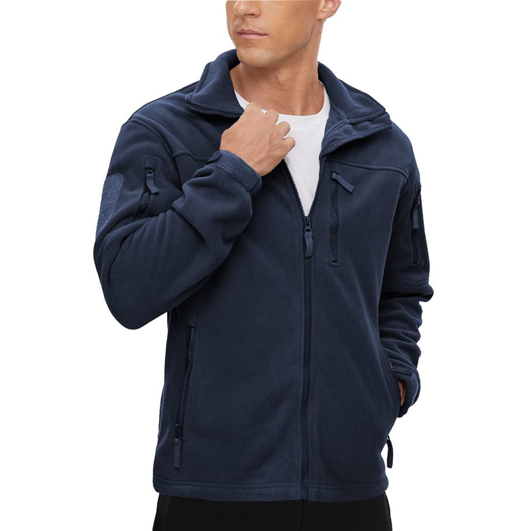 TACVASEN Navy Men's Tactical Fleece Jackets Full Zip Coat with Multi Pockets