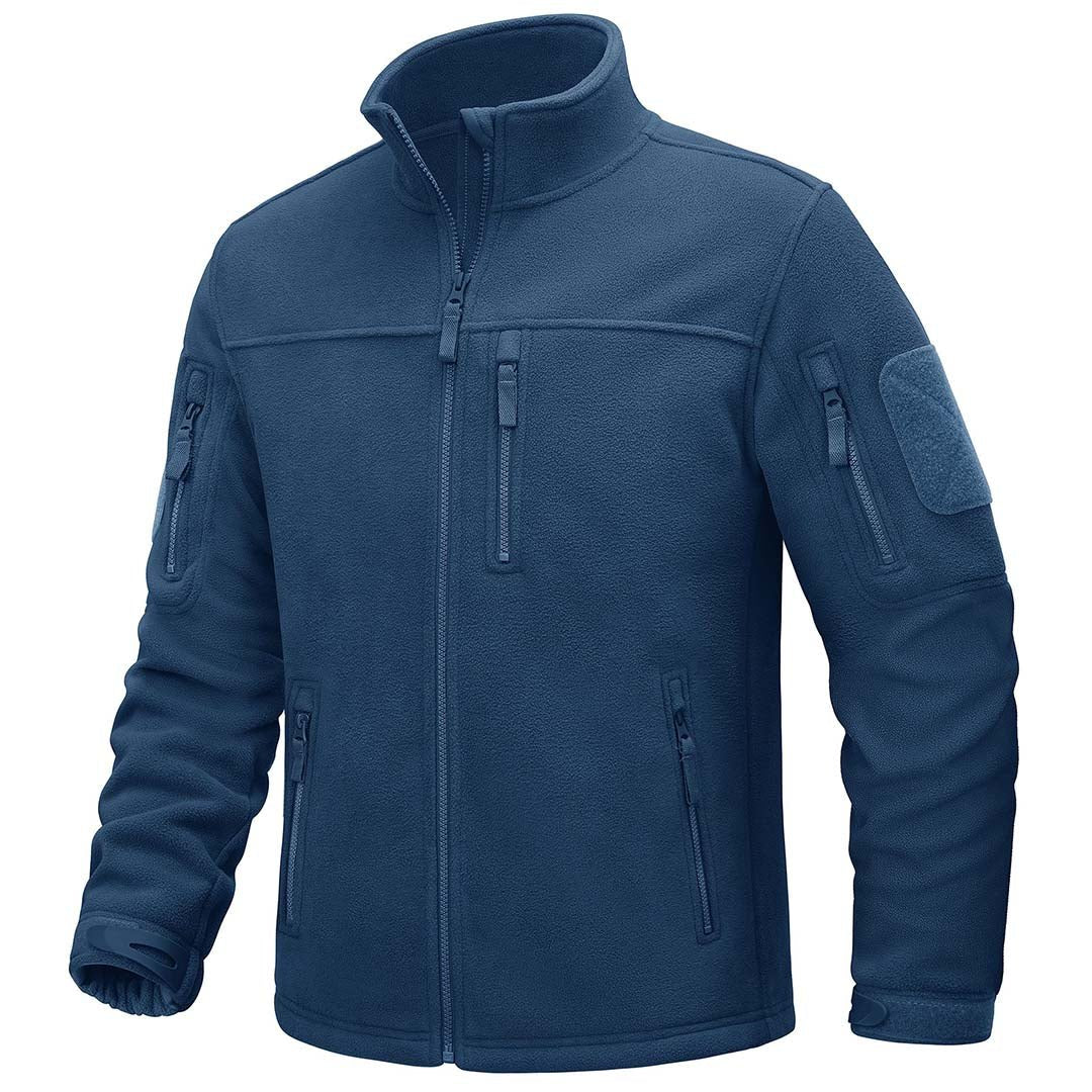TACVASEN Blue Green Men's Tactical Fleece Jackets Full Zip Coat with Multi Pockets