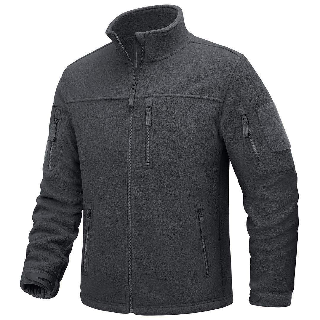 TACVASEN Dark Grey Men's Tactical Fleece Jackets Full Zip Coat with Multi Pockets