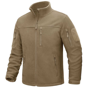 TACVASEN Khaki Men's Tactical Fleece Jackets Full Zip Coat with Multi Pockets