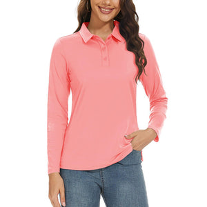 TACVASEN Pink Women's Golf UPF 50+ Sun Protection 3 - Button Quick Dry Long Sleeve Polo Shirts