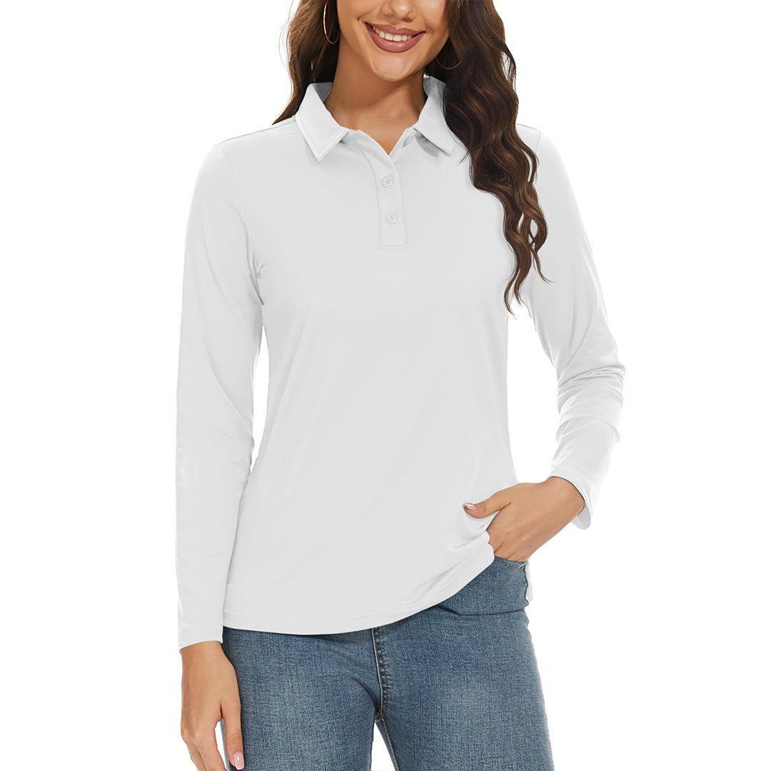 TACVASEN White Women's Golf UPF 50+ Sun Protection 3 - Button Quick Dry Long Sleeve Polo Shirts