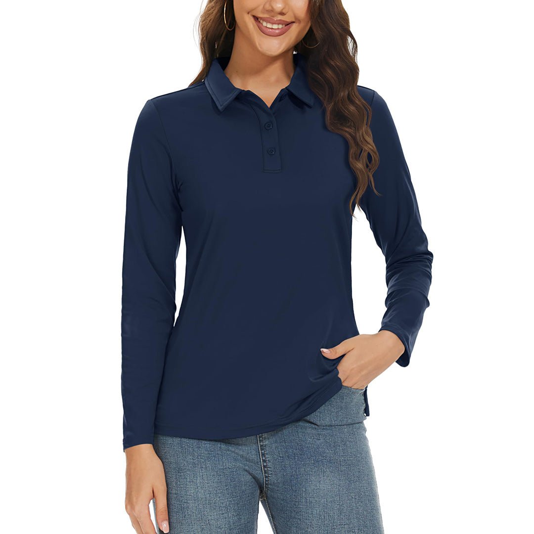 TACVASEN Navy Women's Golf UPF 50+ Sun Protection 3 - Button Quick Dry Long Sleeve Polo Shirts