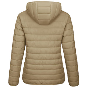 TACVASEN Khaki Women's Puffer Jacket Full - zip Water - Resistant Winter Hooded Coat