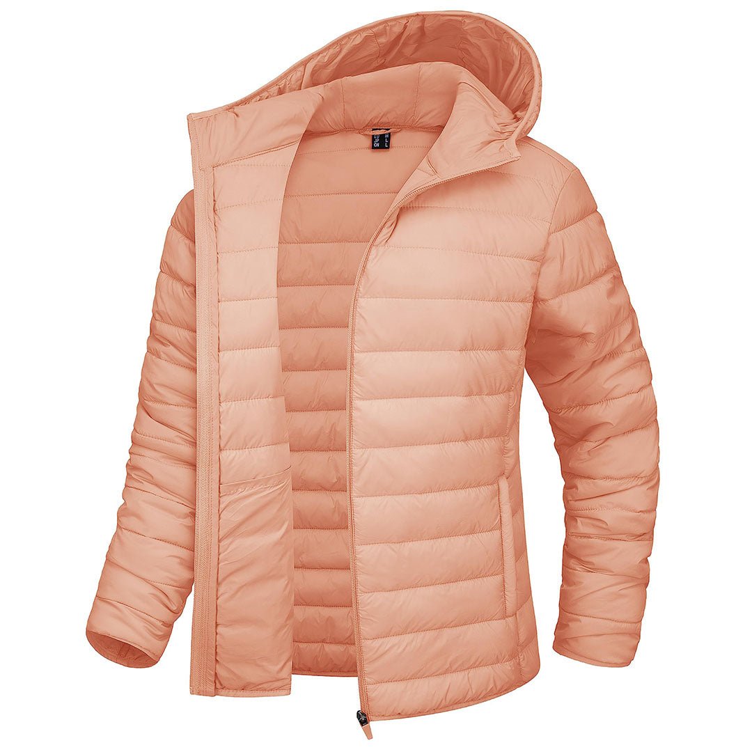 TACVASEN Apricot Women's Puffer Jacket Full - zip Water - Resistant Winter Hooded Coat
