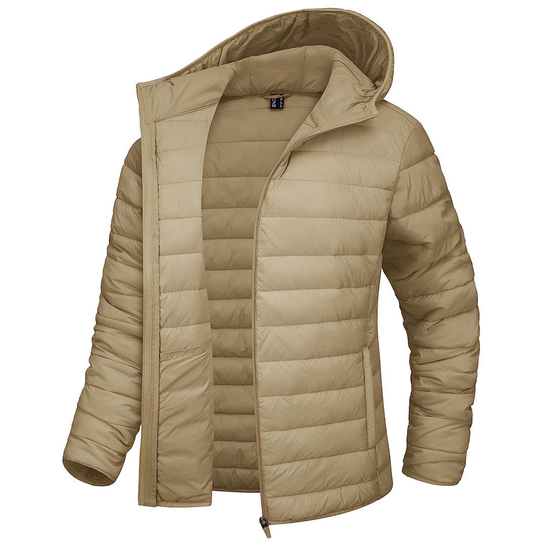 TACVASEN Khaki Women's Puffer Jacket Full - zip Water - Resistant Winter Hooded Coat