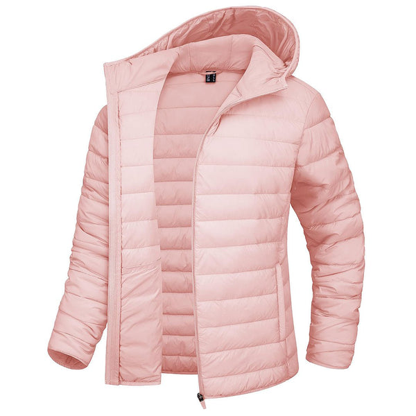TACVASEN Pink Women's Puffer Jacket Full - zip Water - Resistant Winter Hooded Coat
