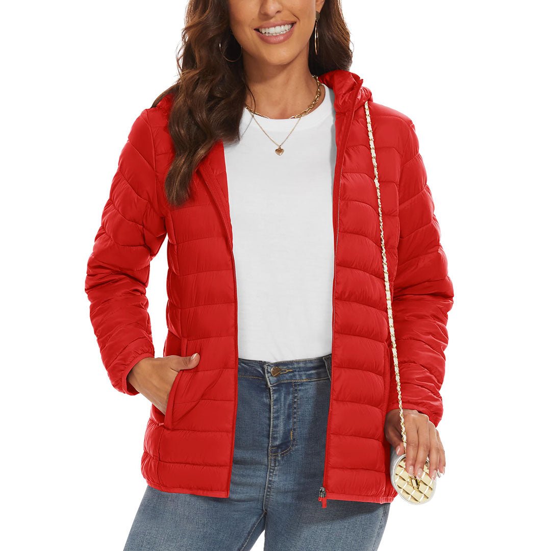 TACVASEN Orange Women's Puffer Jacket Full - zip Water - Resistant Winter Hooded Coat