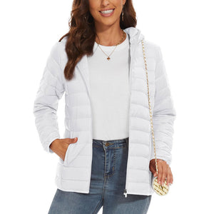 TACVASEN Tomato Red Women's Puffer Jacket Full - zip Water - Resistant Winter Hooded Coat
