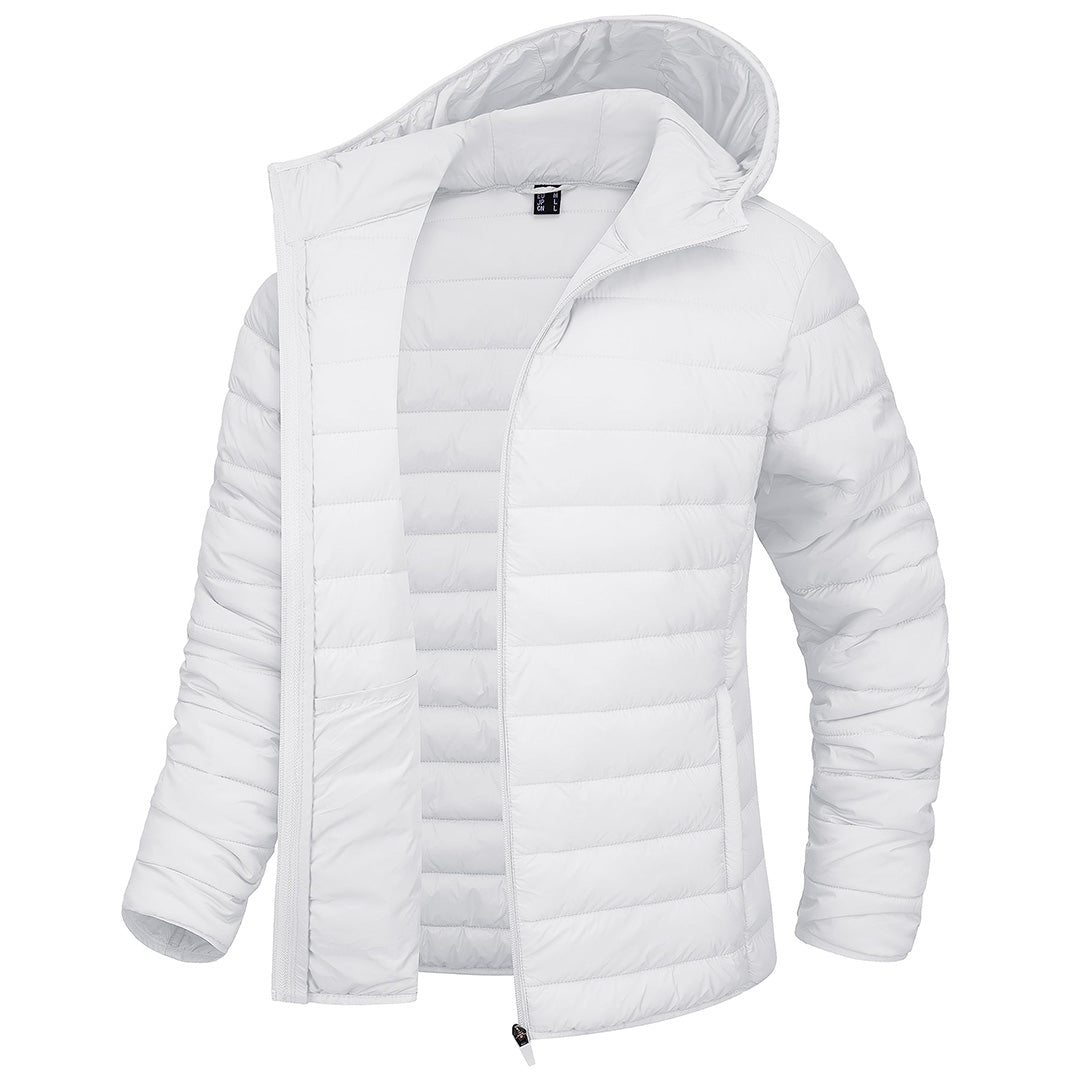 TACVASEN White Women's Puffer Jacket Full - zip Water - Resistant Winter Hooded Coat